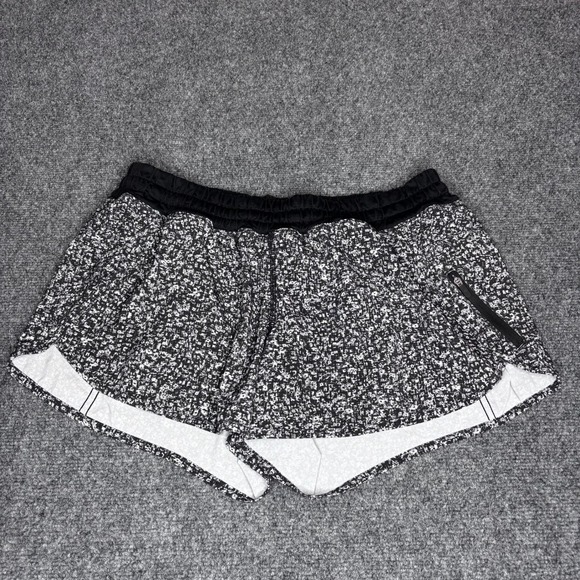 Lululemon Black White Floral Running Workout Shorts Size 12 - Picture 1 of 5